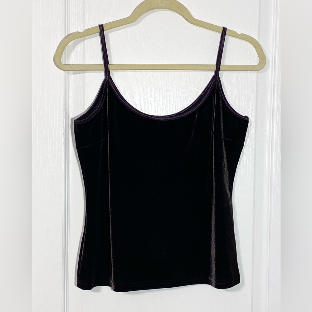 90s Velvet Cropped Cami Tank Top Satin Trim Vintage Deep Purple Medium